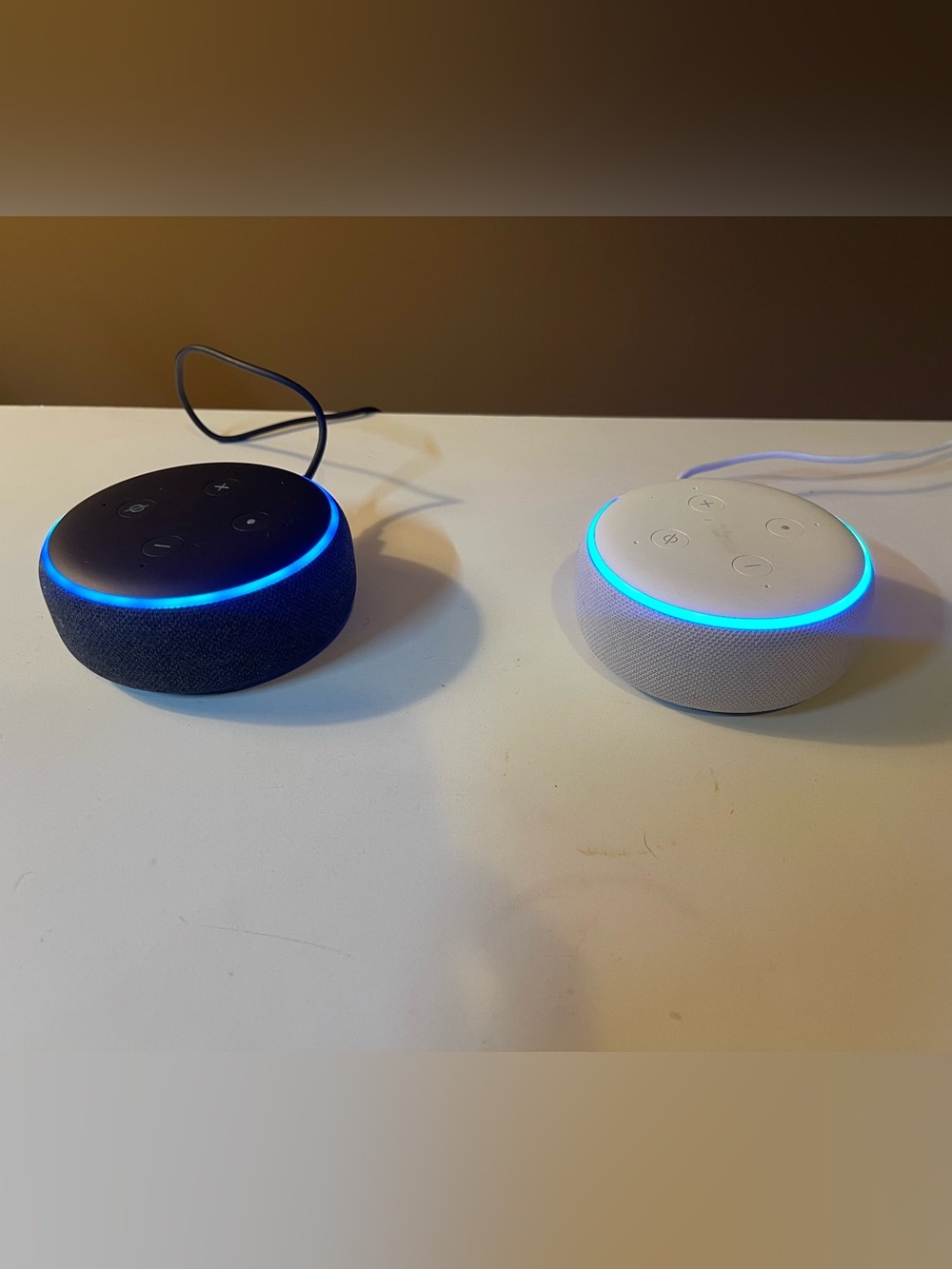 Amazon Echo Dot Smart Speakers - Black & White with Blue LED